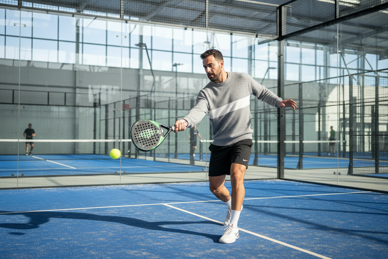 playing padel with a sweater on